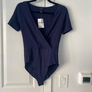 Navy Blue V- Neck Bodysuit | Medium